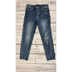Vervet High Rise Distressed Skinny Jeans Medium Wash Raw Hem VT434 Size 30